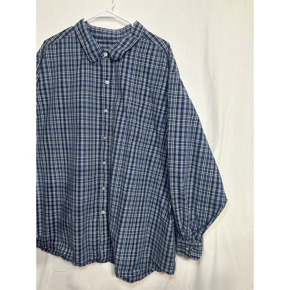 Liberty Blues Mens 4XL Big Plaid Button Down Shirt Blue White Cotton 79-1260-3 - Picture 4 of 9